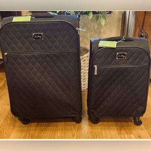 Vera Bradley Classic Black Twill Spinner Luggage Retired Two Piece Set. NWT